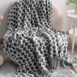 Soft Chenille Bohemian-Style Sofa Throw With Tassels