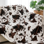 Cute Cow-Print Long-Pile Ultra-Soft Warm Throw Blanket