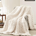 Handmade Chunky Chenille Cable-Knit Sofa Throw