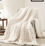 Handmade Chunky Chenille Cable-Knit Sofa Throw