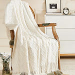 Lightweight, Breathable Knit Summer Throw With Tassels